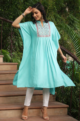 Sky Blue Geometric Printed Rayon Dobby Kaftan With Thread Work Embroidery-2871SKYBLUE